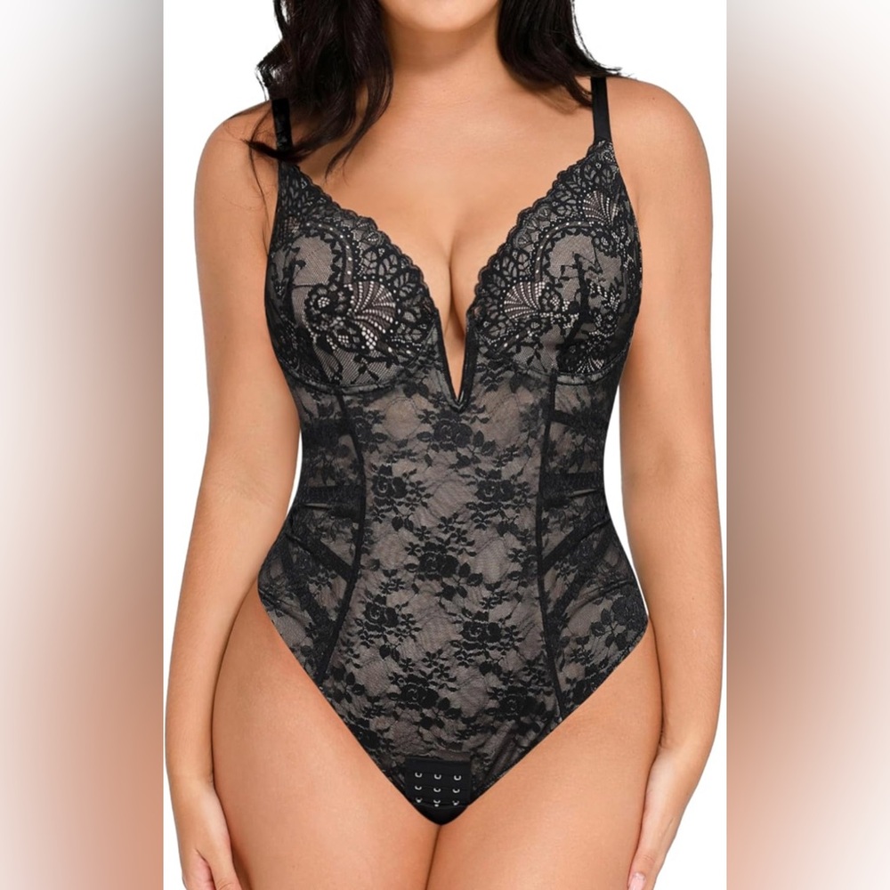 Popilush Lace Body Suits Women Tummy Control Shapewear Deep V Backless